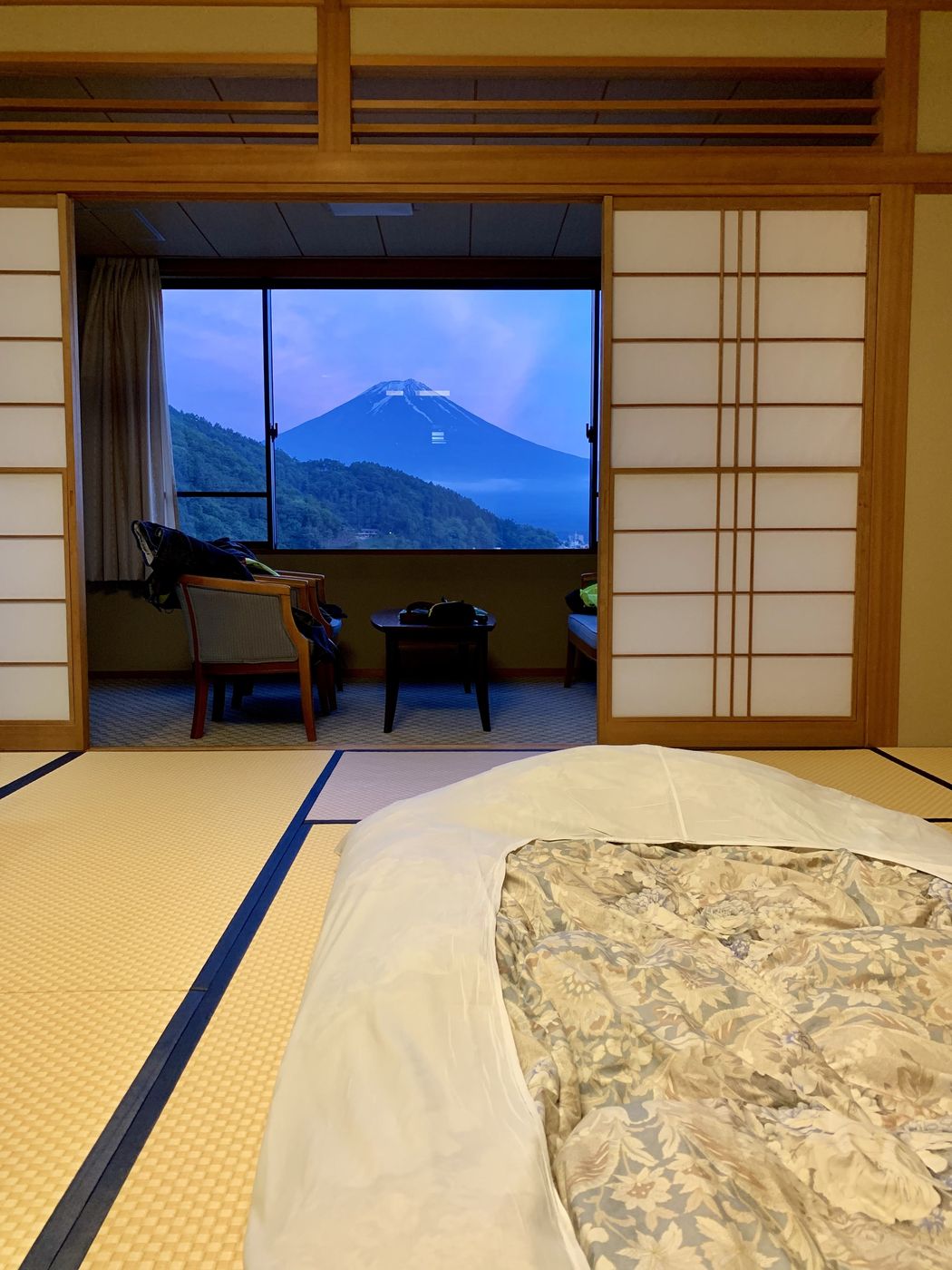 Mt. Fuji from the tatami room at Hotel Mifujien