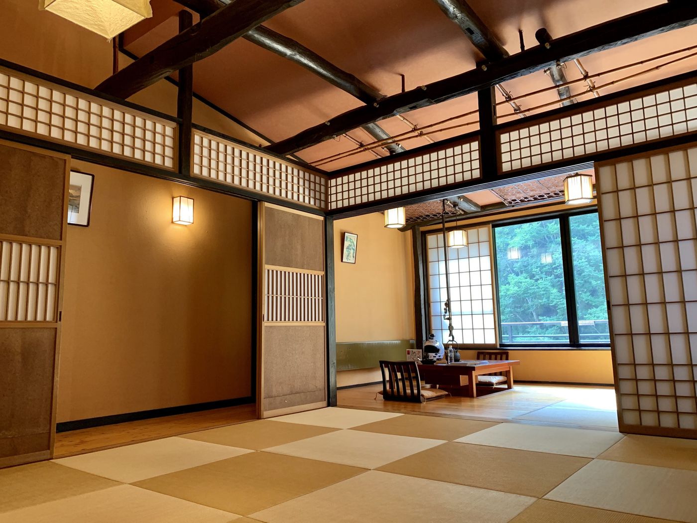 A tatami hall at Yakushi Onsen Hatago