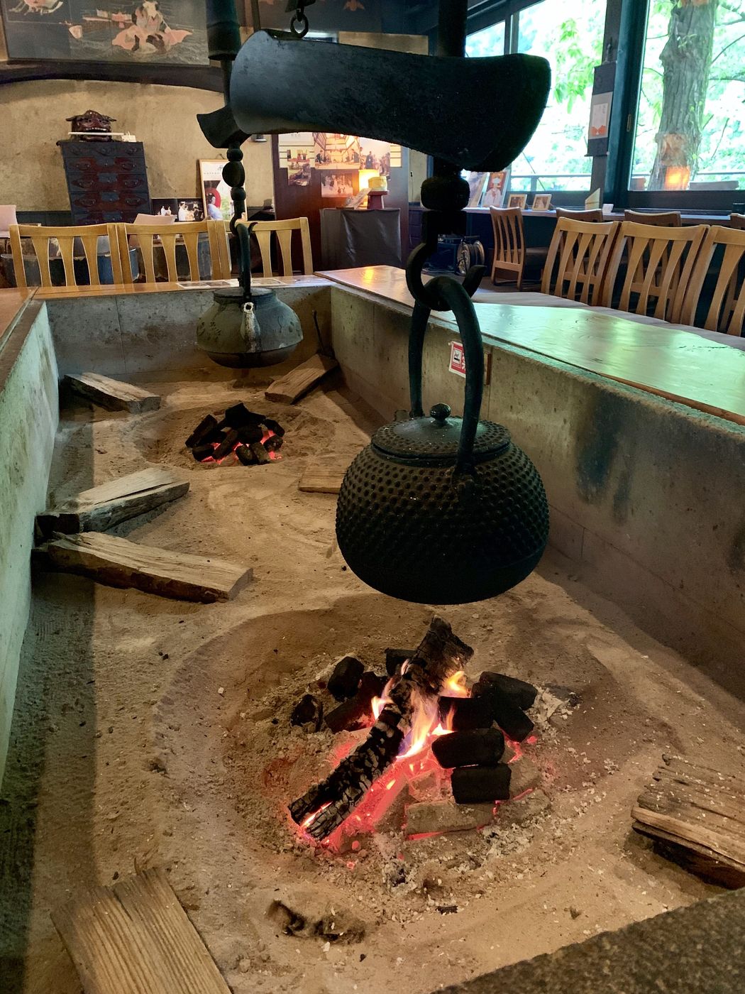 The irori hearth at Yakushi Onsen Hatago