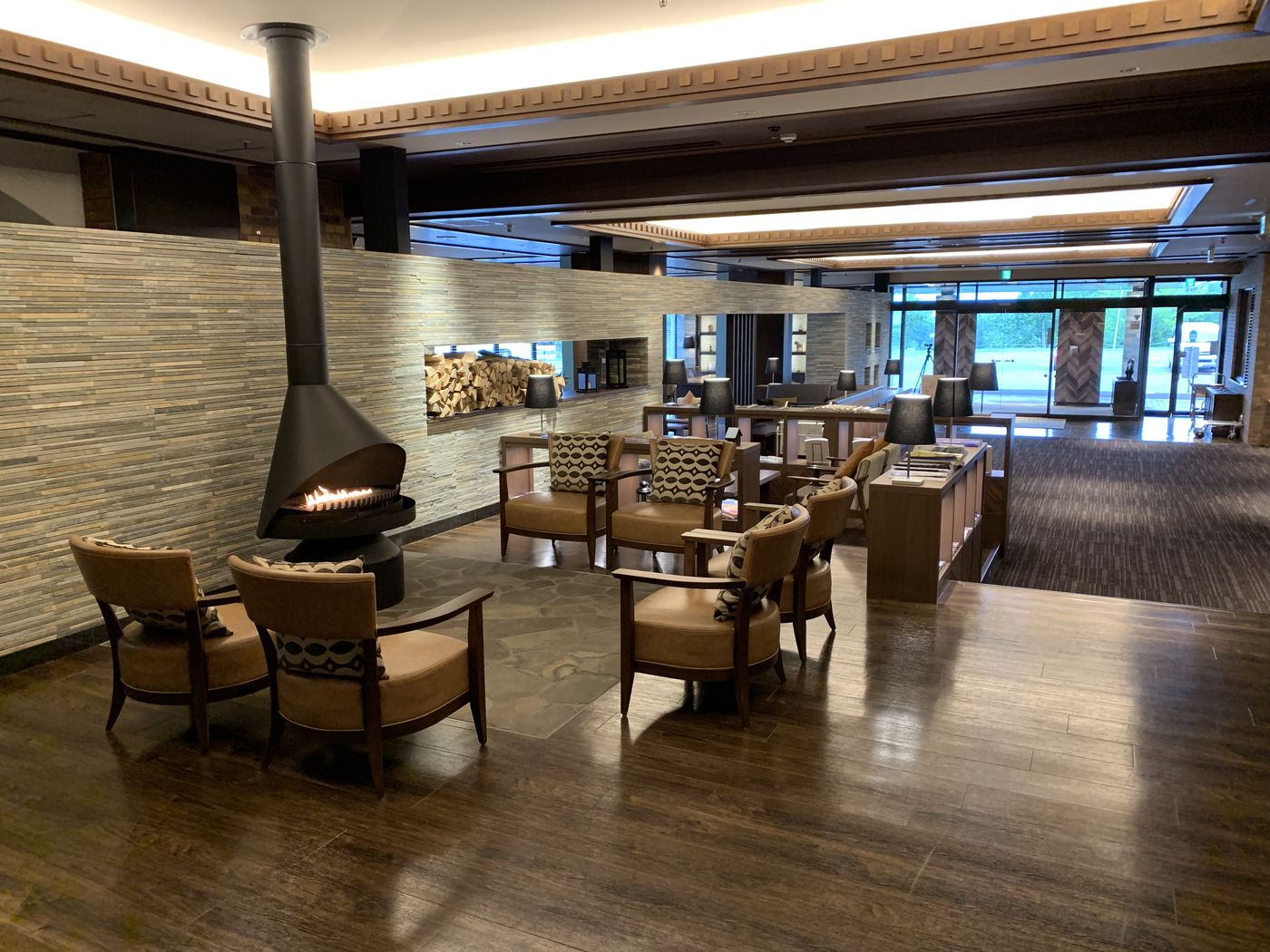 The lobby fireplace