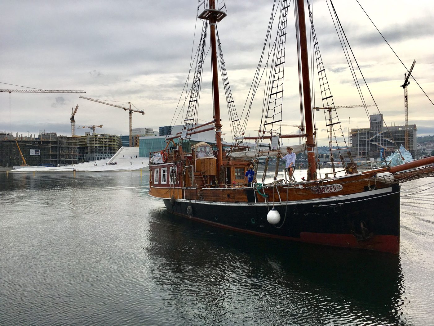 A tall ship in the harbor