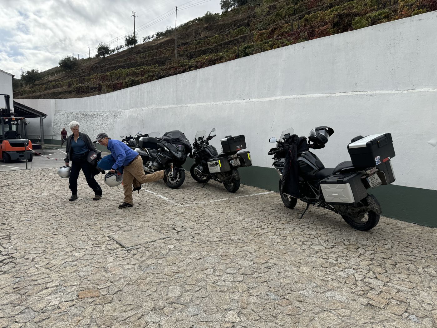 Stretching after the ride in