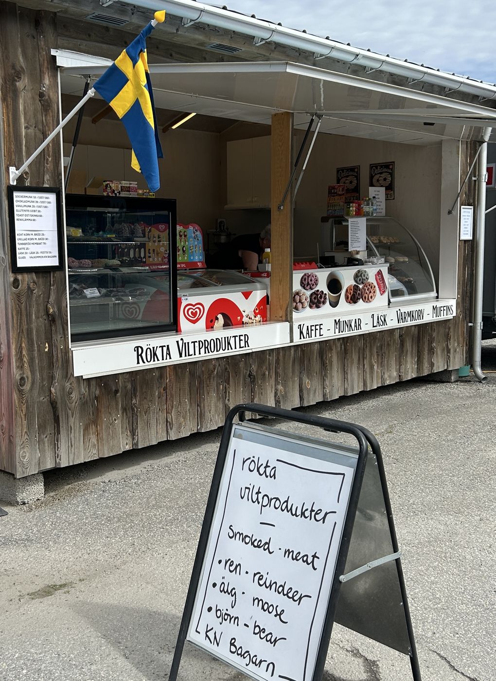Smoked reindeer, moose and bear at a roadside stand
