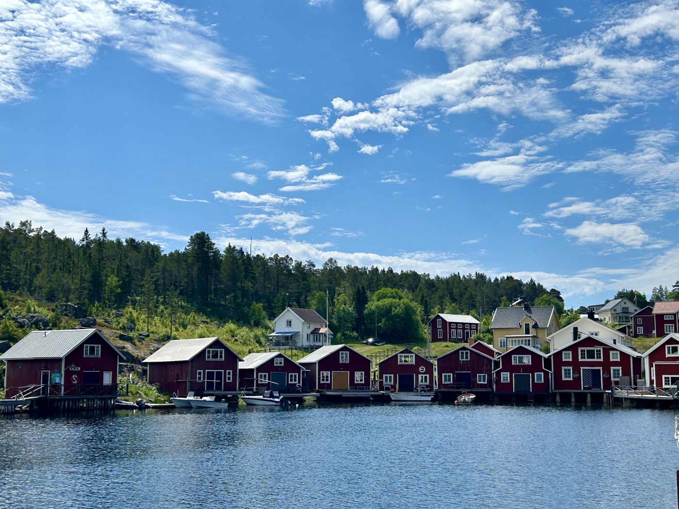 Red boathouses on the High Coast