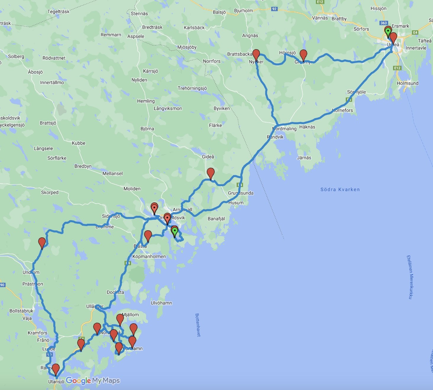 Route map of the ride