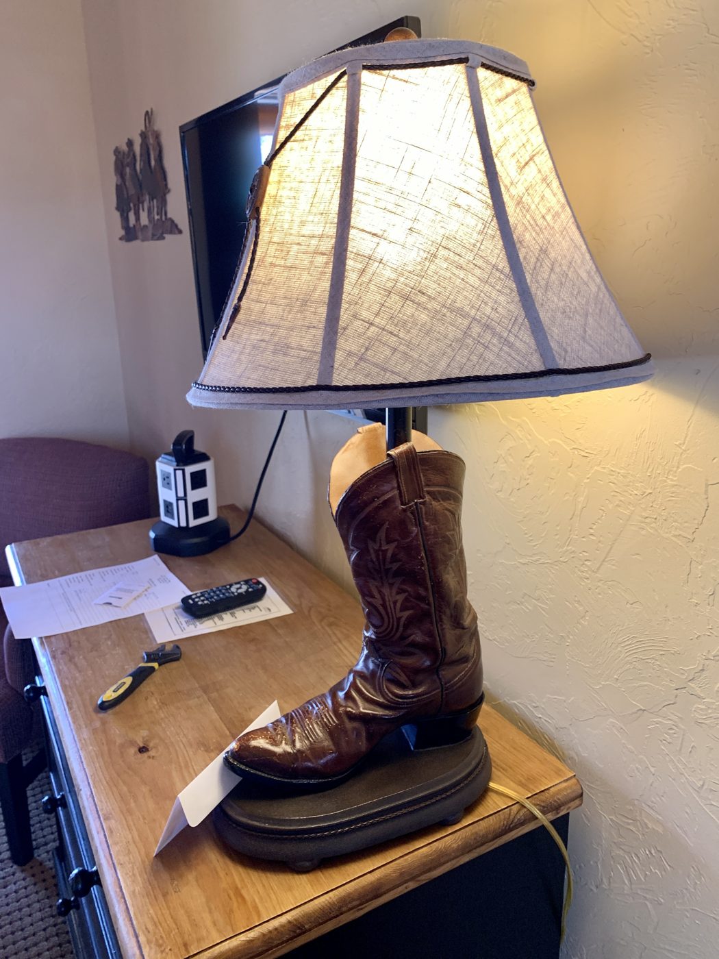 A cowboy-boot lamp in Cody