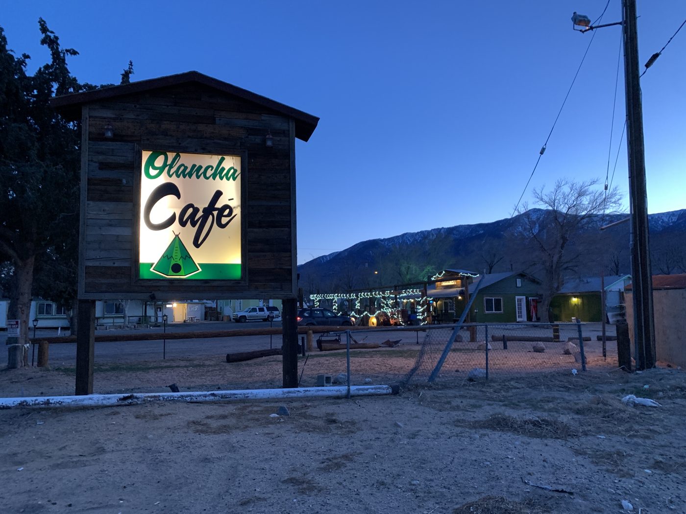 Olancha Cafe at dusk
