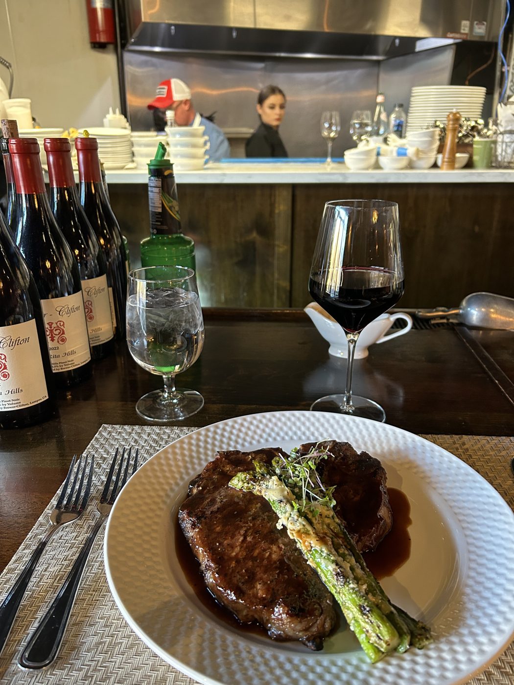 Steak with asparagus at Village Chophouse