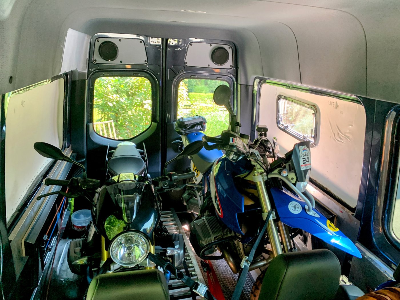 The bikes loaded in the van