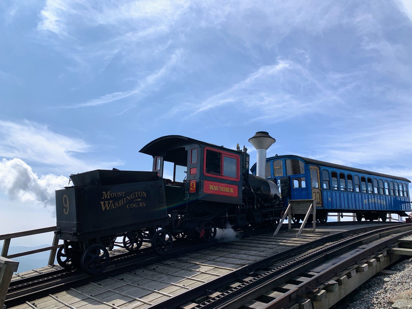 The Mount Washington Cog Railway at the summit