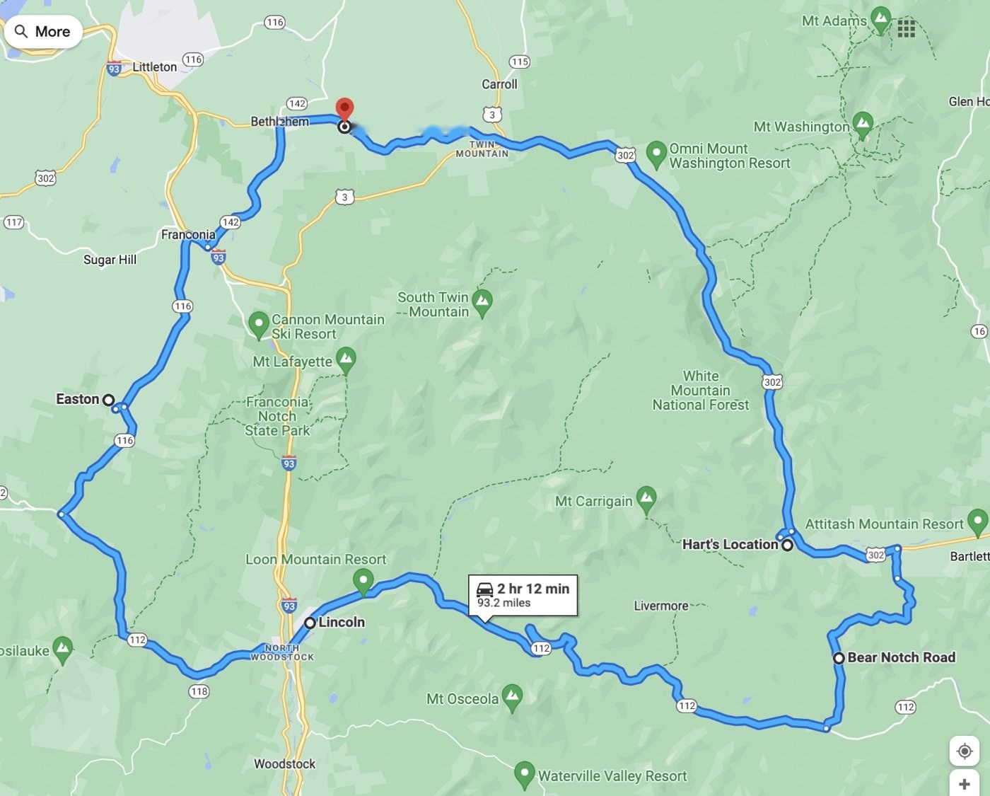 A loop out of Bethlehem through Franconia, Lincoln and Bear Notch.